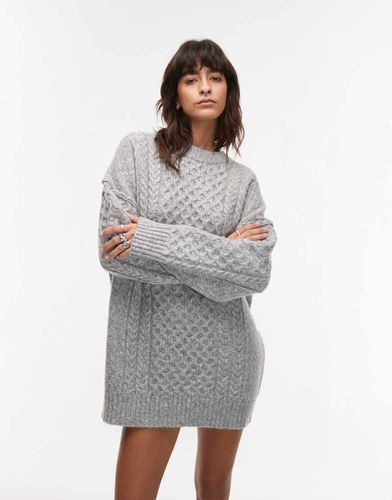 Robe courte oversize en maille torsadée - clair chiné - Topshop - Modalova