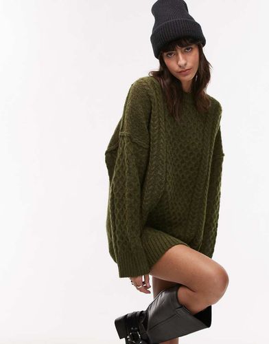 Robe courte oversize en maille torsadée - Kaki - Topshop - Modalova