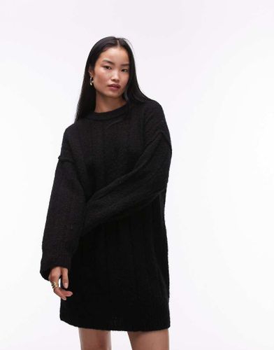 Robe courte oversize ras de cou en maille duveteuse côtelée - Topshop - Modalova