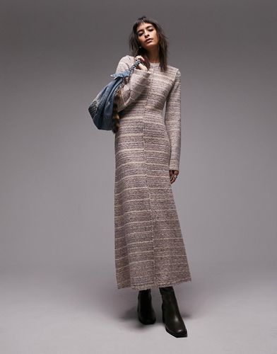 Robe longue à manches longues en maille à coutures apparentes et rayures - Topshop - Modalova