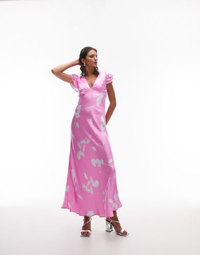 Robe longue à imprimé fleuri avec col V et manches ange - Topshop - Modalova