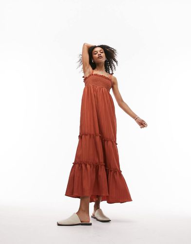 Robe longue de plage texturée et froncée à broderies - Rouille - Topshop - Modalova