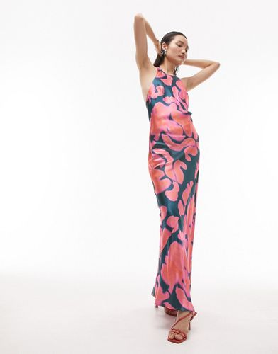 Robe longue dos nu à imprimé encre - Rose - Topshop - Modalova