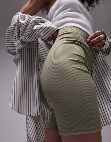 Short legging côtelé coupe ajustée - Kaki - Topshop - Modalova