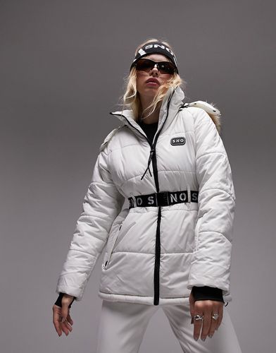 Sno - Veste de ski avec ceinture et capuche bordée de fourrure - Écru - Topshop - Modalova