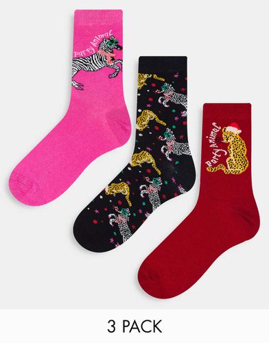 Paires de chaussettes de Noël motif animaux - , bleu marine et rose - Threadbare - Modalova