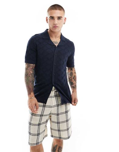 Chemise en maille avec col à revers et manches courtes - Bleu marine - Threadbare - Modalova