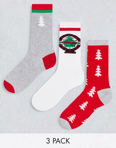 Lot de 3 paires de chaussettes de Noël à motif style universitaire - et gris - Threadbare - Modalova