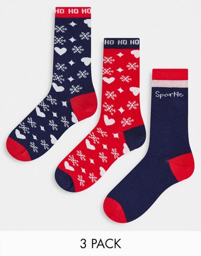 Lot de 3 paires de chaussettes de Noël - Sparkle/rouge/bleu - Threadbare - Modalova