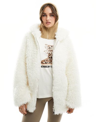 Manteau de ski à capuche en imitation peau de mouton - Écru - Threadbare - Modalova
