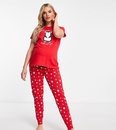 Maternity - Pyjama de Noël long avec t-shirt à imprimé pingouin - Threadbare - Modalova