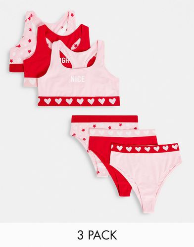 Naughty and Nice - Lot de 3 ensembles de lingerie - Rouge et - Threadbare - Modalova