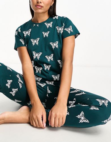 Pyjama avec pantalon et t-shirt à imprimé papillons - Threadbare - Modalova