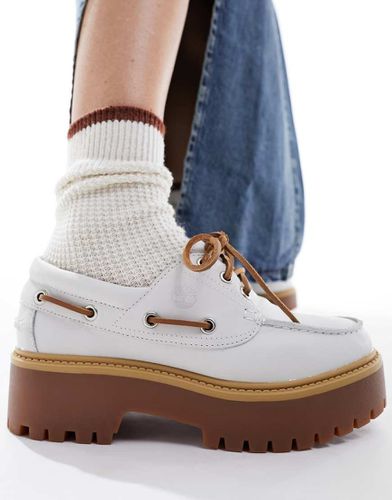 Stone Street - Chaussures bateau en cuir à semelle plateforme avec 3 paires d'aillets - Blanc - Timberland - Modalova