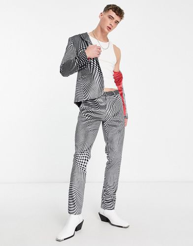 Amoros - Pantalon de costume skinny à carreaux déformés - Noir et blanc - Twisted Tailor - Modalova