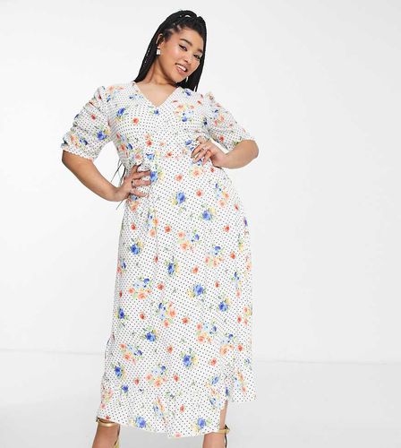 Robe longue à manches bouffantes avec imprimé fleurs et pois - Twisted Wunder Plus - Modalova