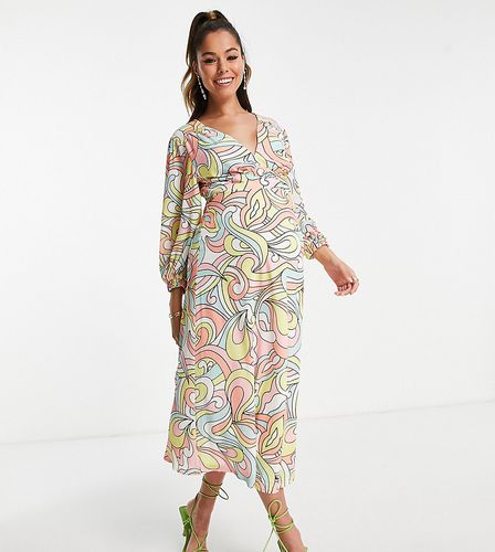 Twisted Wunder - Robe de grossesse mi-longue à manches ballon - Imprimé tourbillon pastel - Twisted Wunder Maternity - Modalova