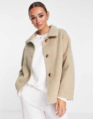 Seashell - Veste teddy boutonnée - Beige - Unreal Fur - Modalova