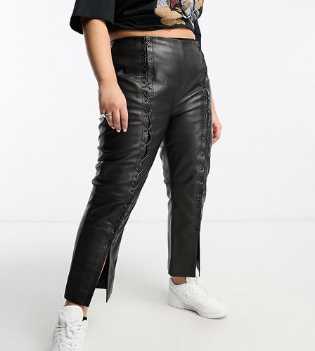 Pantalon à laçage en cuir véritable - Noir - Urbancode Curve - Modalova