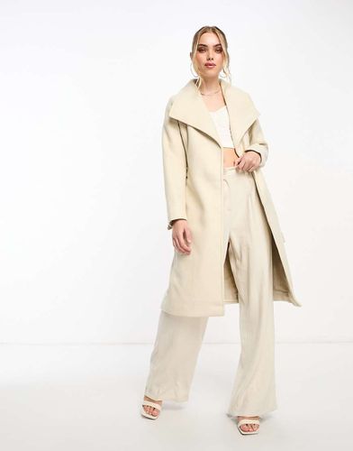 Manteau ceinturé mi-long avec col cascade - Crème - Vero Moda - Modalova