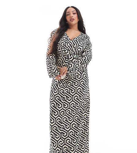 Robe longue à imprimé abstrait avec détail noué à l'avant - Noir/blanc - Vero Moda Curve - Modalova