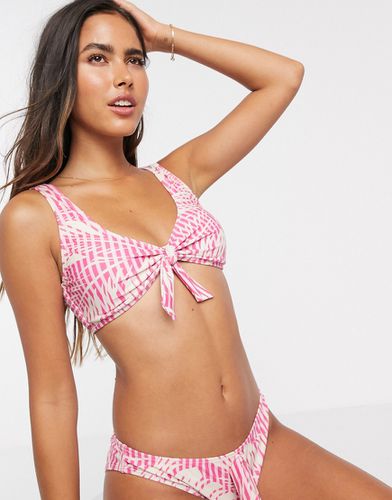 Haut de bikini noué sur le devant imprimé palmier - Rose - Vero Moda - Modalova