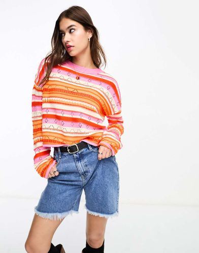 Pull en maille rayée - Orange/rose - Vero Moda - Modalova