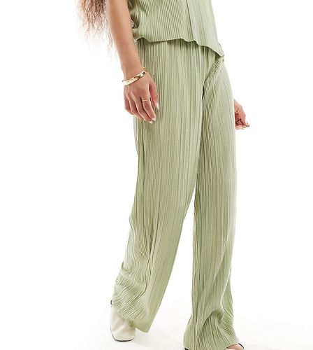 Pantalon large d'ensemble plissé - Kaki - Vero Moda Petite - Modalova