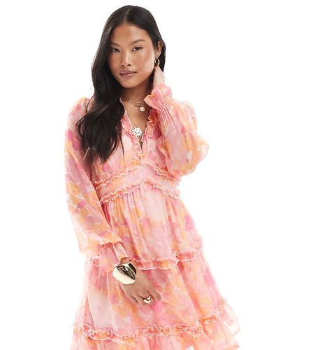 Smilla - Robe babydoll courte  volants - fleuri flou - Vero Moda Petite - Modalova