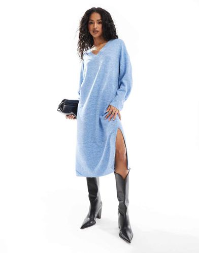 Robe mi-longue oversize à col V en maille - chiné - Vero Moda - Modalova