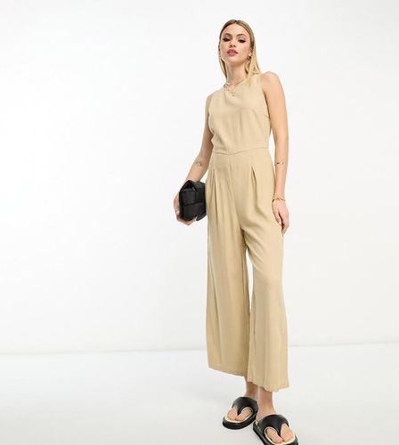 Combinaison ample en lin avec plis à l'avant et liens noués au dos - Beige - Vero Moda Tall - Modalova