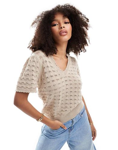 Top au crochet à col en V - Beige - Vila - Modalova