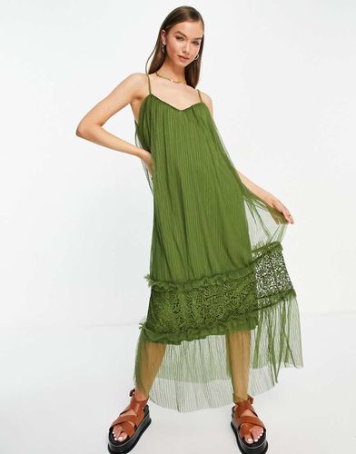 Robe caraco longue à jupe volantée en tulle - Kaki - Vila - Modalova