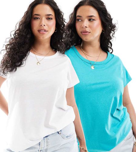 Lot de 2 t-shirts - Blanc et aqua - Yours - Modalova