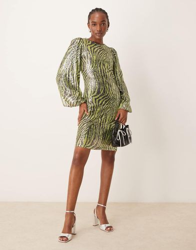 Robe courte à sequins et zébrures - Vert - Yas - Modalova