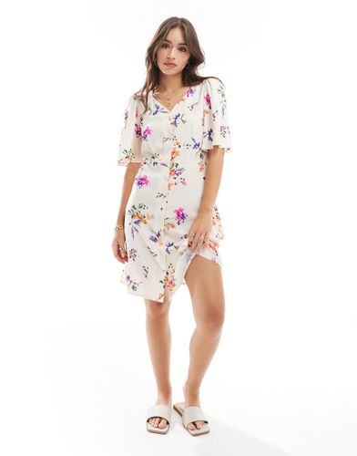 Y.A.S - Robe chemise courte à manches évasées et imprimé fleuri - Crème - Yas - Modalova