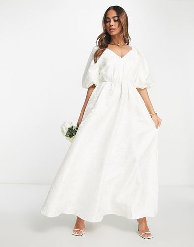 Robe de mariée mi-longue en jacquard à manches courtes - Y.a.s - Modalova