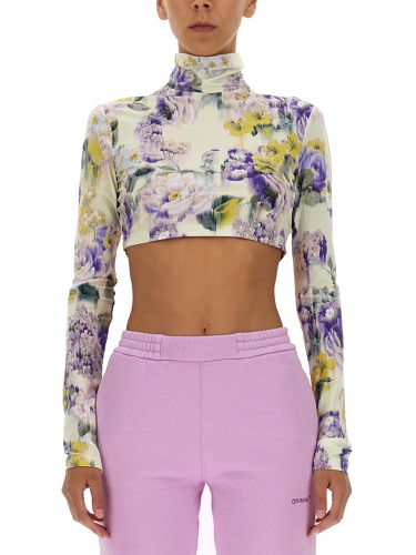 Crop top with floral pattern - off-white - Modalova