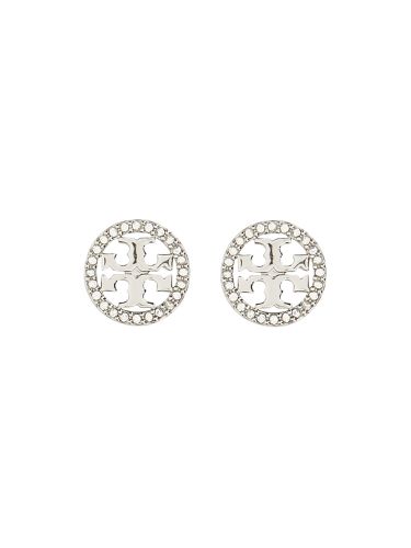 Circle-stud crystal logo earrings - tory burch - Modalova