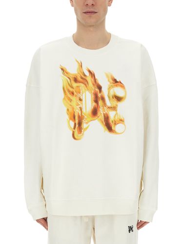 Burning monogram" print sweatshirt - palm angels - Modalova