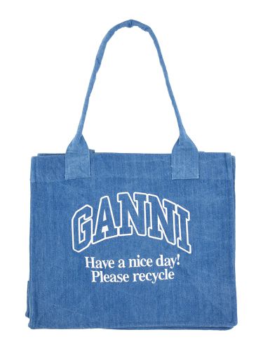 Ganni denim tote bag with logo - ganni - Modalova