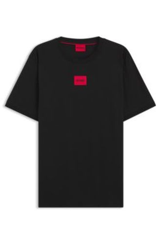 T-shirt en coton avec étiquette logo tissée rouge - HUGO - Modalova