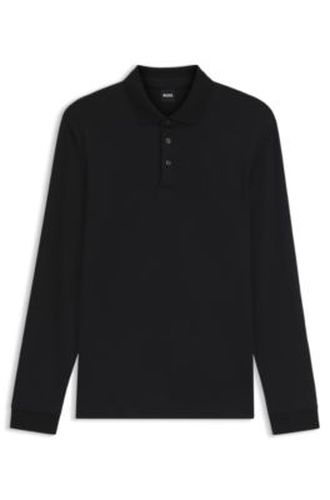 Polo à manches longues en coton interlock avec logo - Boss - Modalova