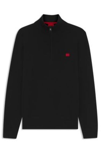 Pull en coton à encolure zippée et étiquette logotée rouge - HUGO - Modalova