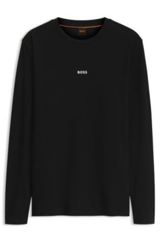 T-shirt en coton stretch à manches longues et logo imprimé - Boss - Modalova