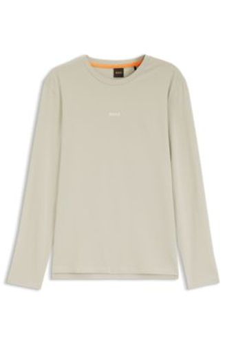 T-shirt en coton stretch à manches longues et logo imprimé - Boss - Modalova