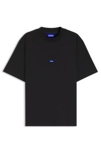 T-shirt en coton à col côtelé avec étiquette logotée - HUGO - Modalova