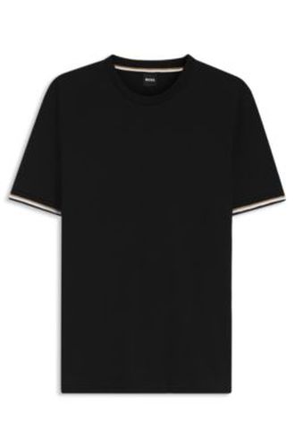 T-shirt en jersey de coton avec bas de manches à rayures emblématiques - Boss - Modalova