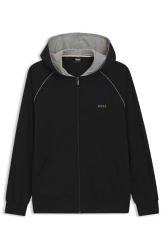 Sweat à capuche zippé en coton stretch avec passepoils contrastants - Boss - Modalova