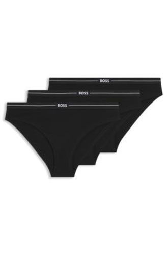 Lot de trois slips en coton stretch avec taille logotée - Boss - Modalova